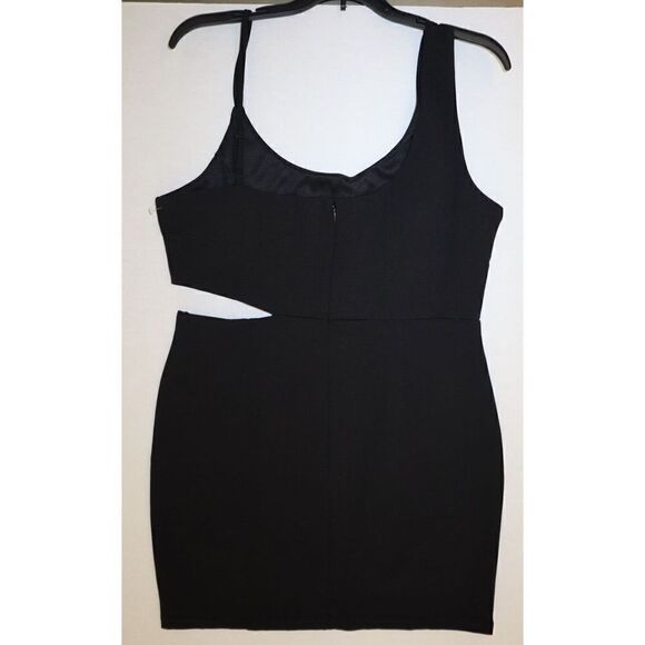 Socialite Women's Sz XL Black Asymmetric Cut Out Ponte Bodycon Mini Dress - Picture 7 of 9